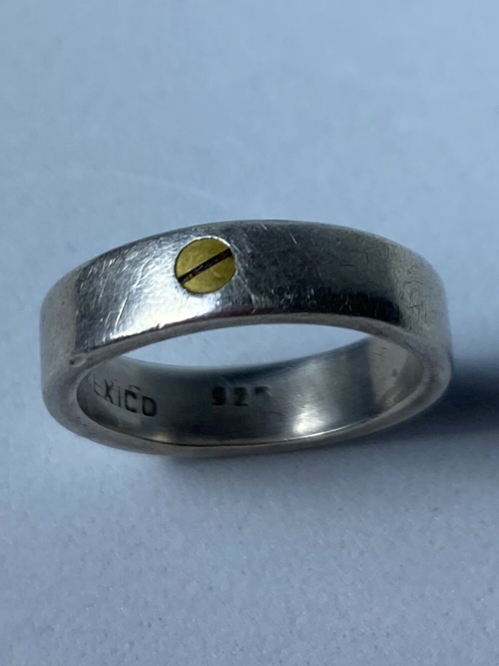 VINTAGE Mexico 925 Sterling Silver Brass Love Screw Ring Wedding Band Sz 6.5 5mm
